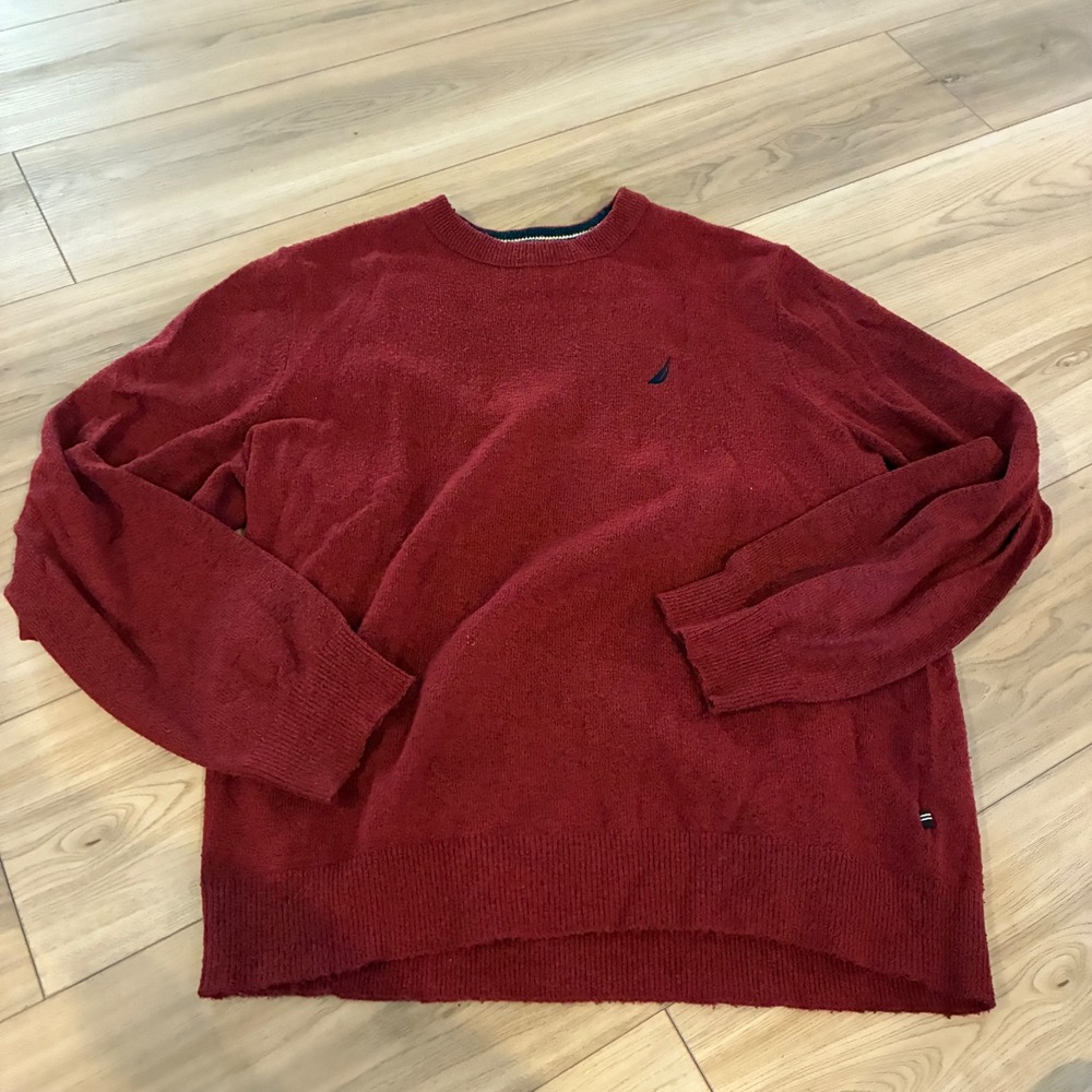Nautica Men's Red Crew‎ Neck Long Sleeve Sweater Size L Cozy Textured Knit